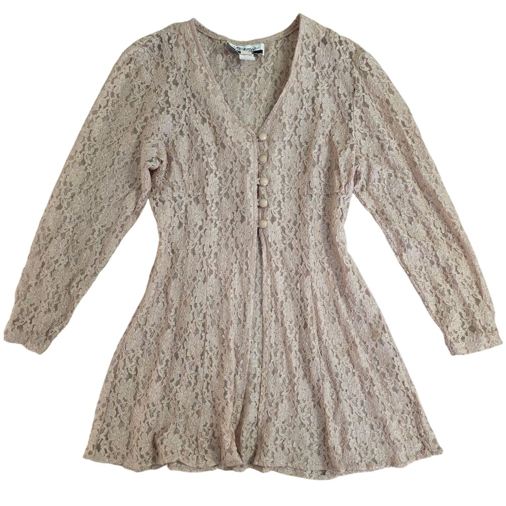 Vintage‎ 90s Marnie West Long Lace Split Tunic Top Sz 14 Sheer Whimsigoth Fairy